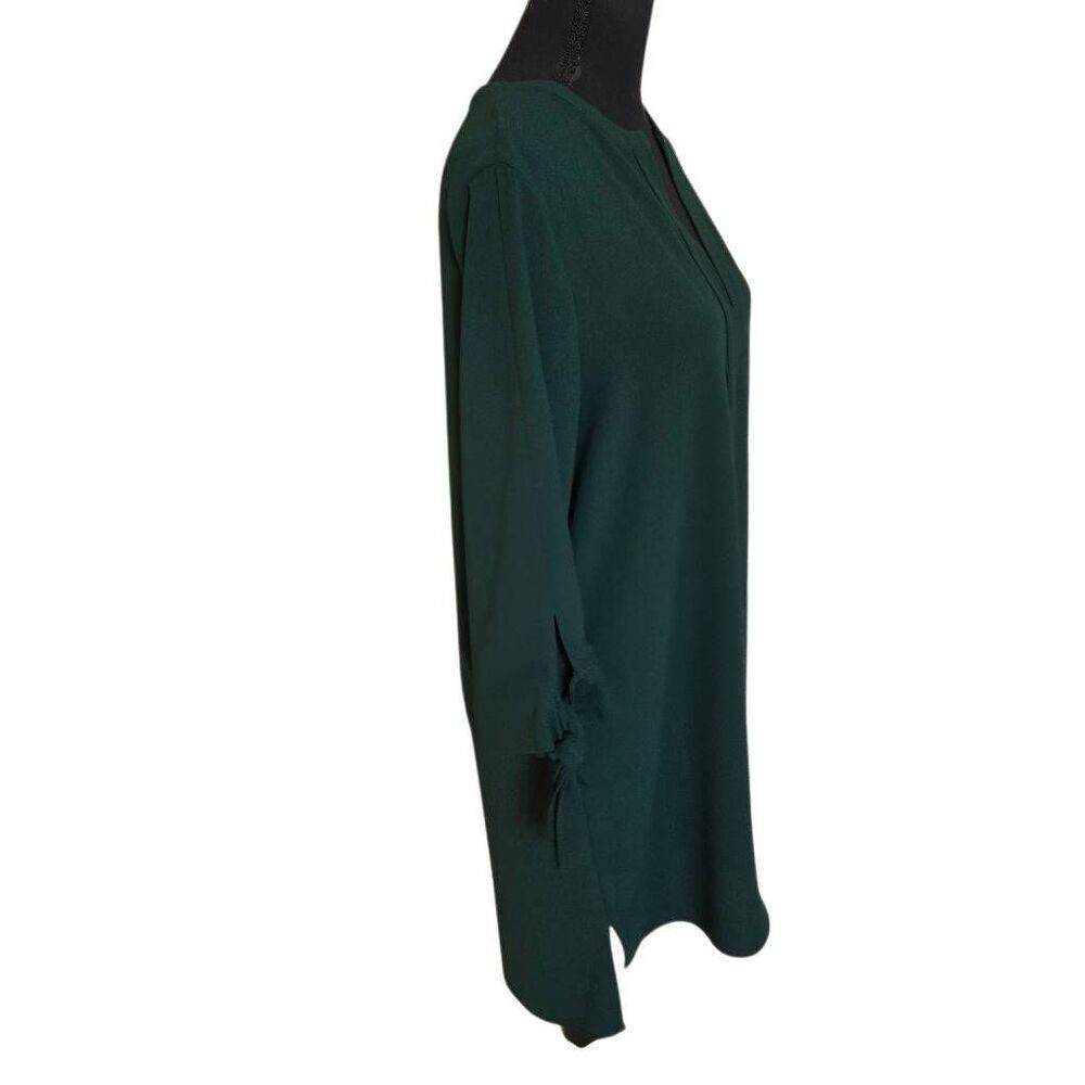 Zara Woman Forest Green Tie Sleeve Split Neckline Shift Dress Medium - Picture 3 of 11